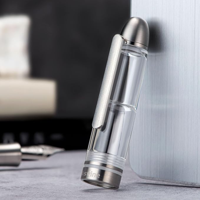 Asvine P36 Titanium Fountain Pen Piston Filling, Extra Fine Nib Clear Transparent Acrylic Smooth Writing Pen Case Set