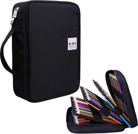 JAKAGO 220 Slots Colored Pencil Case Large Capacity Pen Holder for Artist Painter Zipper Organizer Bag for Marker Highlighter Storage Case for Office Sketch Travel Supplies (Black)