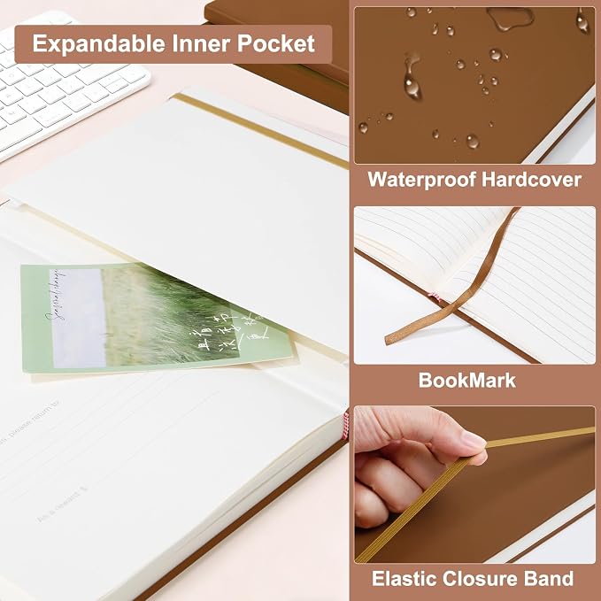 Comix B5 Lined Journal Notebooks, 208 Pages, 6.9 x 9.8 Inches, Brown, Hardcover Journaling Notebooks for Men & Women- Fits for Office, Business, School, Notes Taking & Writing