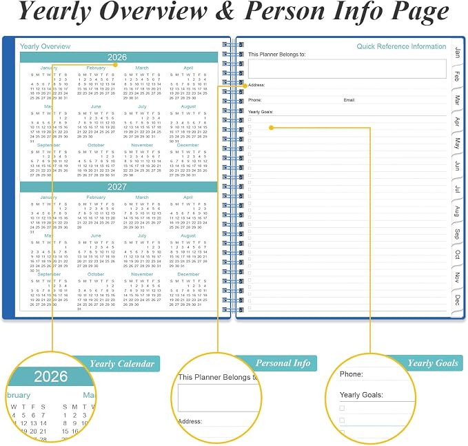 2026-2027 Planner - Planner 2026-2027 from July 2026 to June 2027 with 12 Monthly Tabs, Flexible Cover, Inner Pocket, 8.5" x 11", Blue