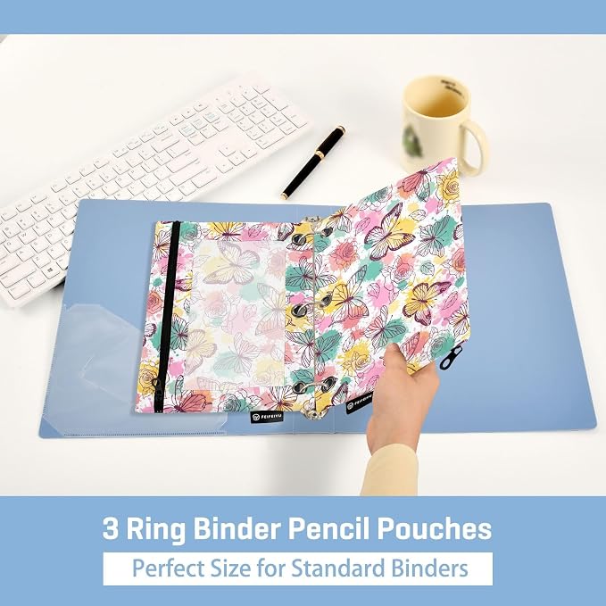 Butterfly Pencil Pouches for 3 Ring Binder 2 Pack | Binder Pencil Case With Zipper Reinforced GrommetsPencil Bags for Office Organizers