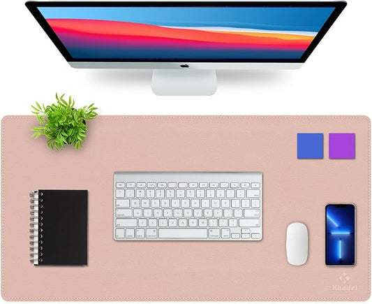 K KNODEL Large Sewing Leather Desk Mat, Desk Pad (Pink, 31.5" x 15.7") | Mouse and Keyboard Pad, PVC Computer and Laptop Mat, Desktop Protector and Cover, Writing Pad and Blotter for Home Office