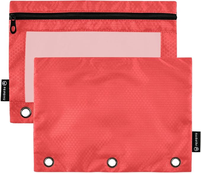 Gredecor Binder Pencil Pouch 3 Ring Red Zipper Pencil Pouches Case 2 Pack Clear Binder Organizer for School Office