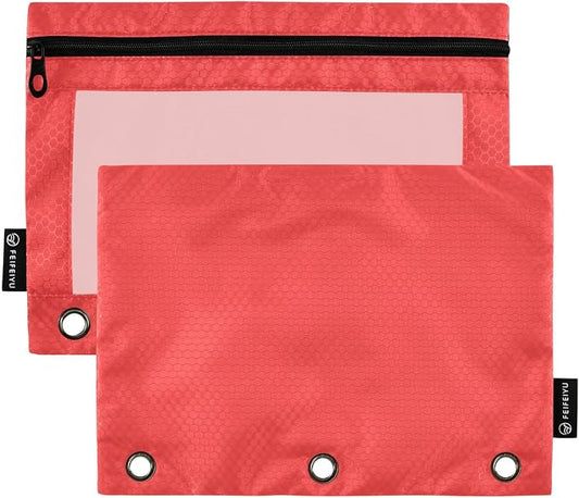 Gredecor Binder Pencil Pouch 3 Ring Red Zipper Pencil Pouches Case 2 Pack Clear Binder Organizer for School Office