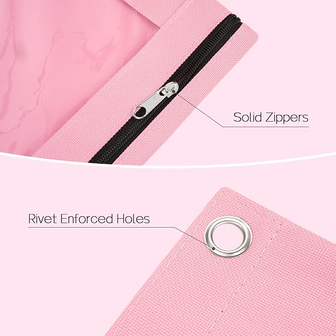 Sooez Pencil Pouch for 3 Ring Binder, 2 Pack Binder Pencil Pouch with Clear Window Pencil Bags with Zipper & Reinforced Grommets, Pencil Case for binder Pink & Green