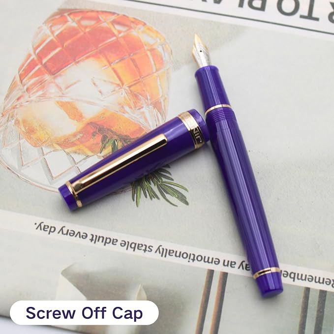 82 Fountain Pen - Iridium Medium Nib with Ink Converter | Acrylic Material Pen Barrel,Navy Blue,Gold Trim