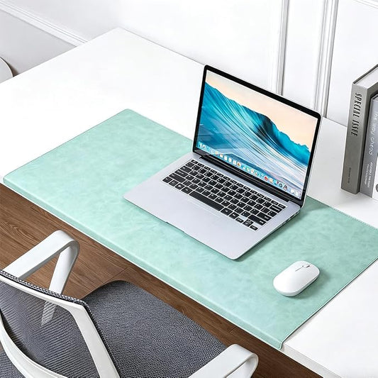 Edge-Locked Non-Slip Large Desk Pad with Edge Protector, Leather Office Laptop Mouse Mat Extended Table Protector, Desk Blotter for Writing Game Work Typing (Light Green,35.4"x16.9")