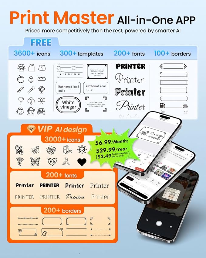 M100 Label Maker Machine with 3 Tapes, Portable Bluetooth Thermal Printer | 2 inch Label Printer Easy to Use Sticker Printer for Small Business, Home, School, Organization,, Office, Warehouse, White