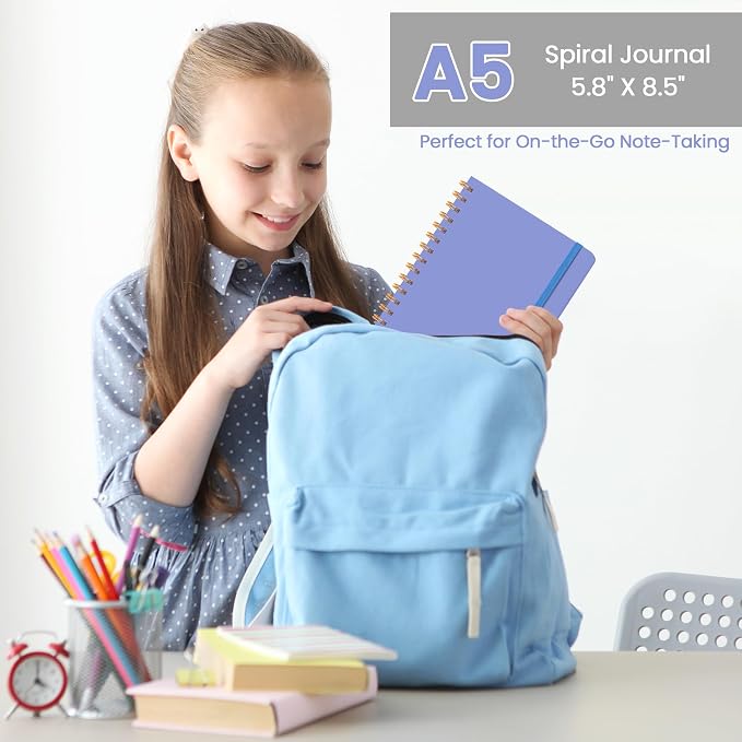 CICPAP Lined Spiral Journal Notebook, A5 College Ruled Notebook for Journaling, Note-Taking, and Daily Planning, Durable Hardcover with an Elegant Design, Periwinkle