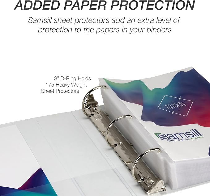 Samsill Durable 3 inch 3 Ring Binder, D Ring Binder, 100% Recycled Chipboard, White