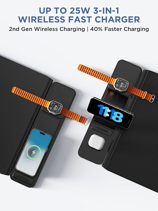 25W Wireless Fast Charging Mouse Pad with Foldable Phone Holder, 2nd Gen 3-in-1 Wireless Charging Desk Mat 35.4" x 15.7" Large Waterproof Desk Pad for Office, Gaming & Home