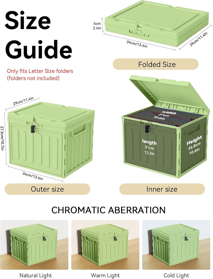 Oterri Lockable Plastic File Box with Lid for Letter-Size | Hanging File Folders Not Included. Green, Large 2-Pack. Home, Office, Classroom, Dorm, Tax, Under Bed, Filing Cabinet.