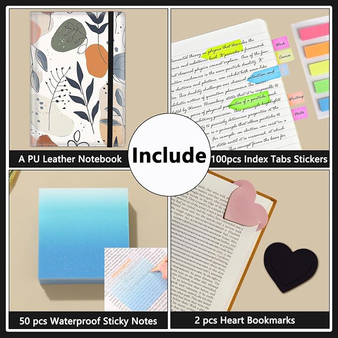 A5 Leather Lined Journal Notebook, 200 Pages Hardcover Executive Notebook for Men Women Office School Note Taking, Thick Writing Paper Daily Journal with Bookmarks/Indexes,Painting