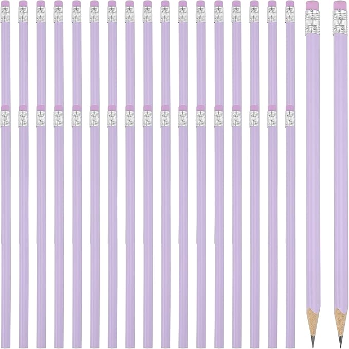 PATIKIL Round Pencils, 36 Pack Triangle HB Graphite Pencil Woodcase Wooden Pencils with Eraser for Classroom Office Writing Drawing Supplies, Purple