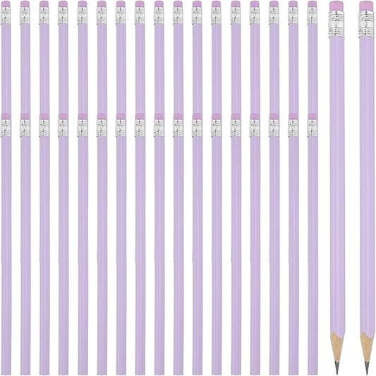 PATIKIL Round Pencils, 36 Pack Triangle HB Graphite Pencil Woodcase Wooden Pencils with Eraser for Classroom Office Writing Drawing Supplies, Purple