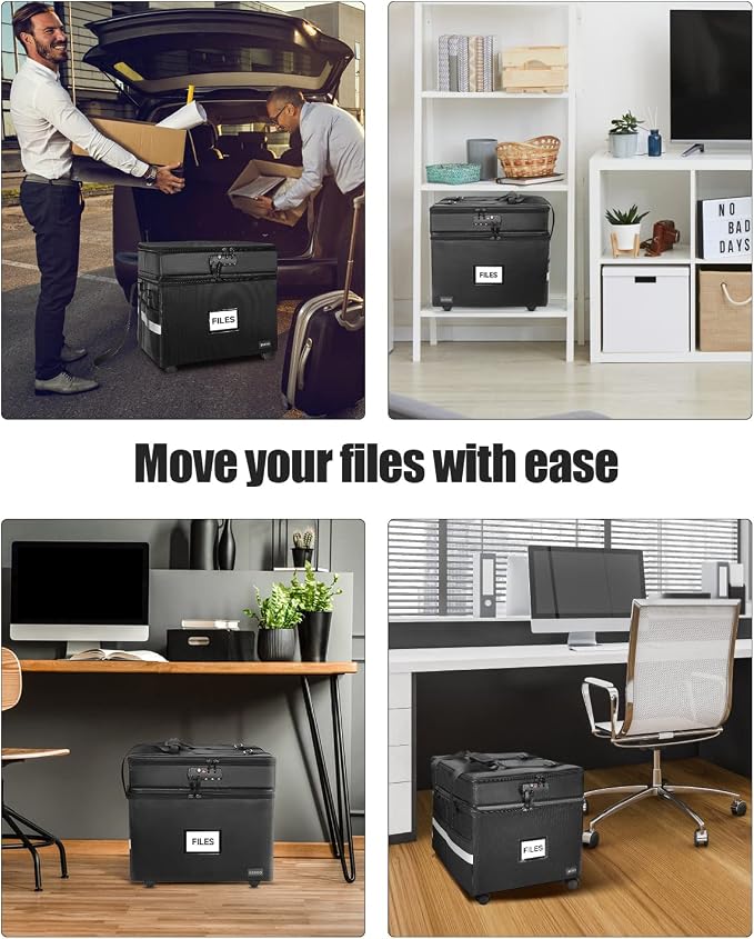 DEEGO 3 Layer Rolling File Box, Fireproof Document Box with Wheels | Multi-Layer Water-Resistant File Organizer Portable file Cabinet for Home Office for Hanging Letter/Legal Folder