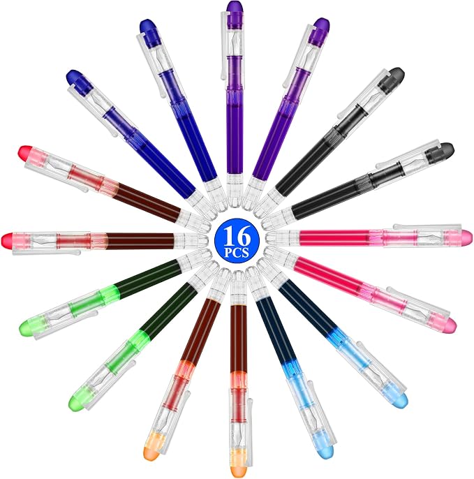 Zonon 16 Pieces Disposable Fountain Pens Multicolor Set Colored Ink Writing Fountain Pens Assorted Color Extra Fine Point Nib for Calligraphy Sketching, Holiday Gifts Office School Supplies