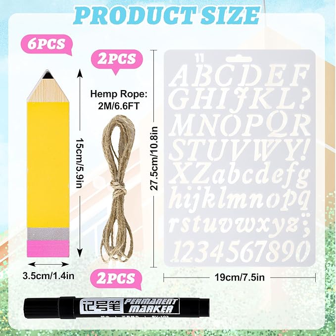 Whaline 11Pcs Pencil Name Plates Set Back to School Blank Wooden Desk Sign with Marker Pen and English Letter Template Pencil Personalized Name Sign for School Classroom Desk Decor