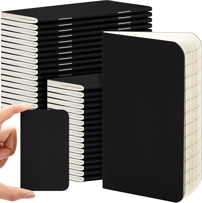 Outus 36 Pcs Pocket Notebook Mini Journal 2.5" x 4" Kraft Paper Mini Notepad Bulk Softcover Pocket Notepad Memo Diary Subject Notebooks for Student Travel School (Black,Blank Cover)