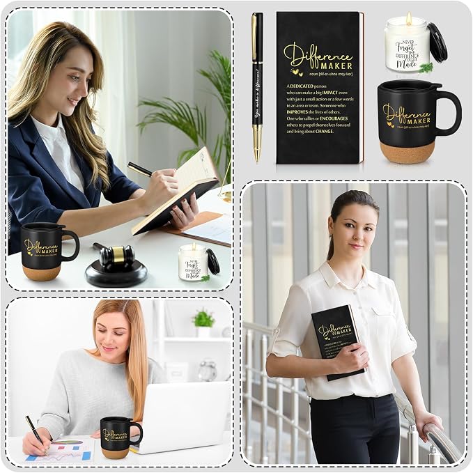 Vesici 4 Pcs Difference Maker Gift Set Mug Notebook Candle Pen,Black,Word