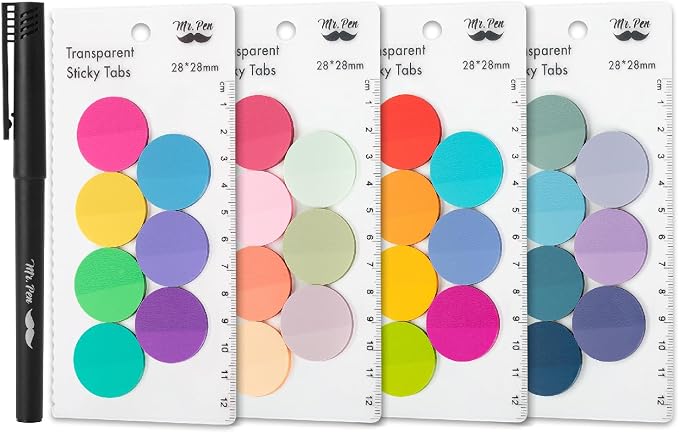 Mr. Pen- Round Transparent Sticky Notes, 1.1” Diameter, 28 Pads | 1120 Sheets, Colorful, Water-Resistant See-Through Sticky Notes Bulk & Fineliner, Smooth Writing