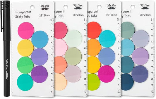 Mr. Pen- Round Transparent Sticky Notes, 1.1” Diameter, 28 Pads | 1120 Sheets, Colorful, Water-Resistant See-Through Sticky Notes Bulk & Fineliner, Smooth Writing