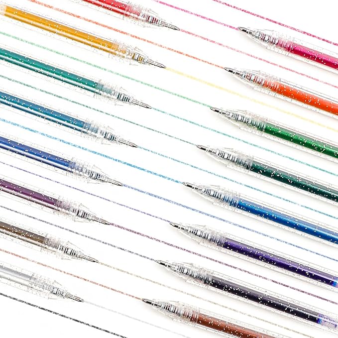 Grabie Capped Glitter Gel Pens, 18 Colors Vibrant Metallic Sparkle Gel Ink Pens for Adult Coloring Books, Drawing, Journaling, Scrapbooking & DIY Crafts, Smooth Writing Colored Art Pens