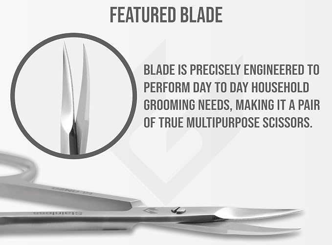 Cuticle Scissors Extra Fine Curved & Pointed Sharp Blades, German Quality Stainless Steel with Leather Case, Nail Care Manicure, Pedicure, Eyebrow, Eyelash & Mustache Scissors (Silver, Fine Sharp)