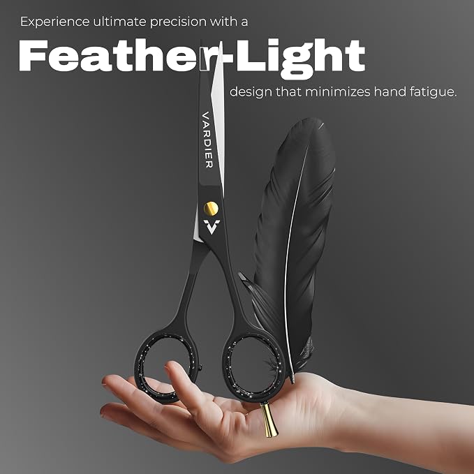 6.5” Hair Cutting Scissors – Professional Stainless Steel Barber Shears with Micro-Serrated Blades, No-Slip Precision Cut – Gift-Boxed with Leather Pouch for Salon & Home (Matte Black)