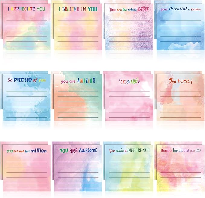 Yinder 24 Pcs Inspirational Sticky Notes, Back to School Supplies, Cute Motivational Sticky Notes Pad Employee Appreciation Gifts Bulk for Teacher Coworker Office 3 x 3'' (Appreciation,Watercolor)