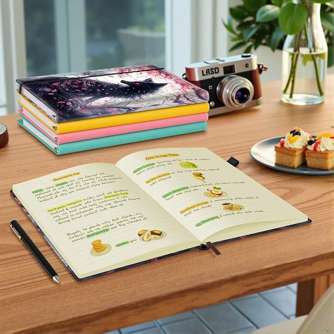 Hardcover Executive Notebooks, A5 PU Leather Lined Journal Notebook, 200 Pages Thick Paper Subject Notebooks for School,Work,Home Writing Business Notebook, Diary Book ，Kitsune Fox