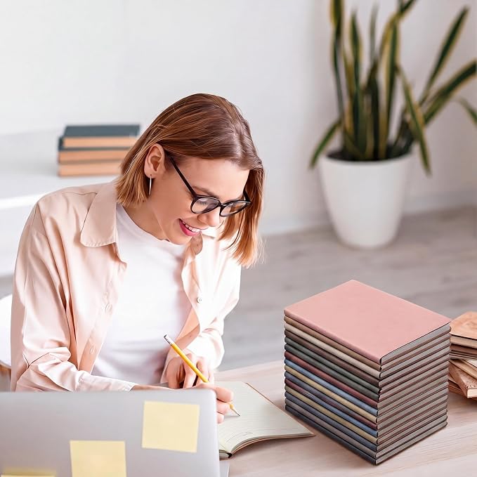PerKoop 60 Pcs A5 PU Leather Journals for Laser Engraving, 8.1 x 5.6 Inch Lined Notebook Blanks 128 Pages, Lay Flat Ruled Writing Notebooks for DIY Crafting Office School Gifts (Morandi Color)