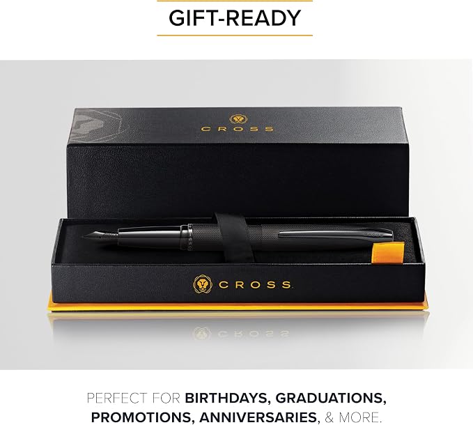 Cross ATX Brushed Black Stainless Steel Fine Nib Fountain Pen - Refillable Pen for Smooth Writing - Black Ink - Comfortable Grip - Long-Lasting - Professional Office Supplies