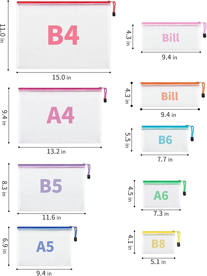 JARLINK 36 Pcs Mesh Zipper Pouch Bags, 8 Sizes Waterproof Zipper Bags | Multi-use Travel Bags for Office, School, Board Game, Puzzles, Cosmetics, Travel Accessories, and Home Organization, 9 colors