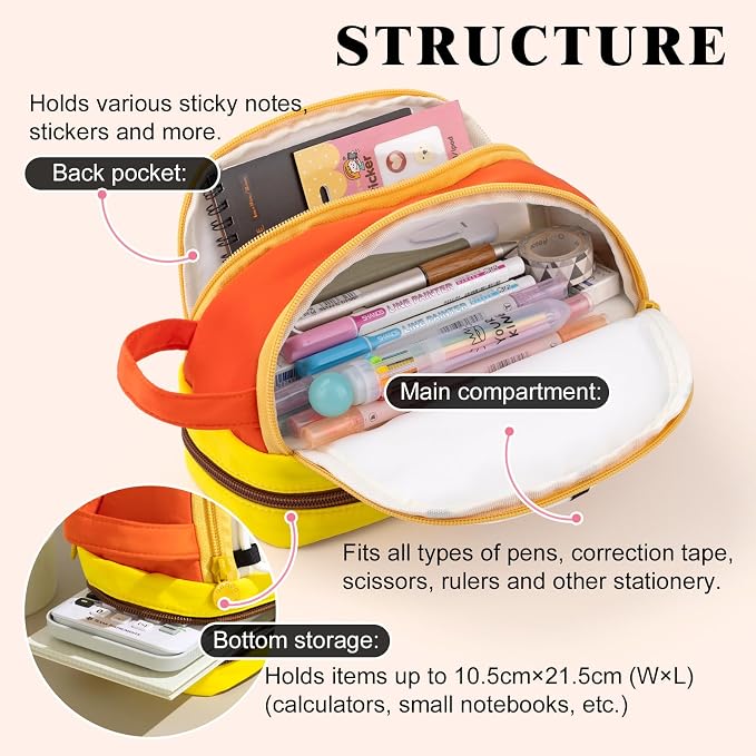 CICIMELON Large Capacity Pencil Case, Cute Aesthetic Pen Pouch with 3 Compartments, Big Pencil Bag Organizer for School Supplies, Pen Holder for Kids, Girls, Boys, Students