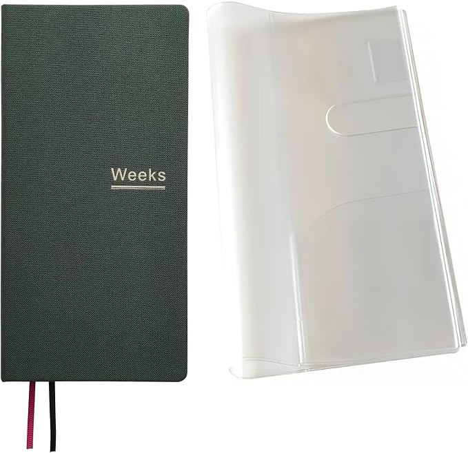 Undated Weekly Planner Notebook Pocket Organizer Appointment Book Journal Notebook A6 Week Plan Notepad (Dark green with cover)