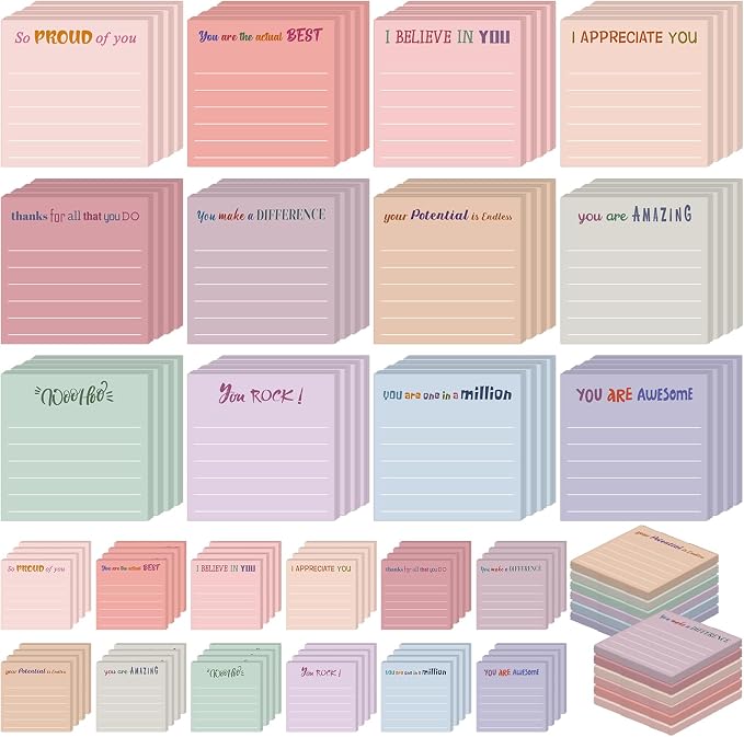 Yinder 48 Pcs Inspirational Sticky Notes, Back to School Supplies, Cute Motivational Sticky Notes Pad Employee Appreciation Gifts Bulk for Teacher Coworker Office 3 x 3'' (Appreciation,Aesthetics)