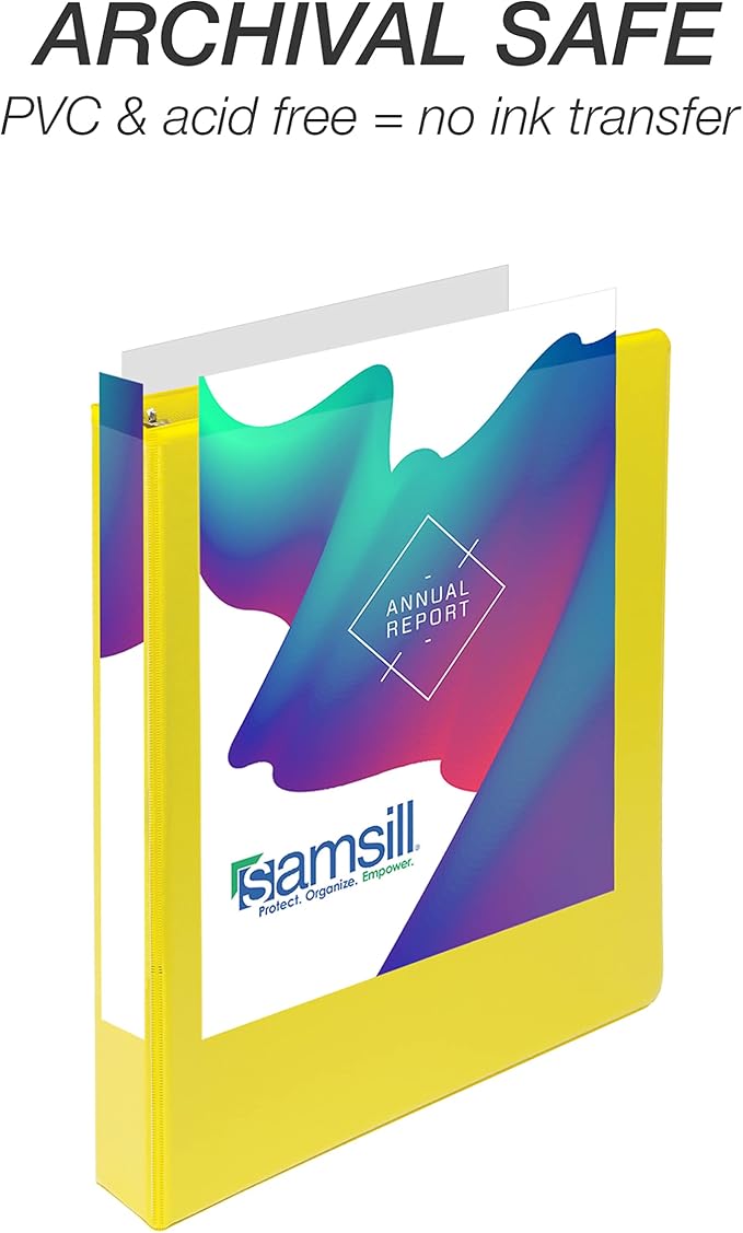 Samsill Durable 1 inch 3 Ring Binder, D Ring Binder, 100% Recycled Chipboard, Yellow, 4 Pack