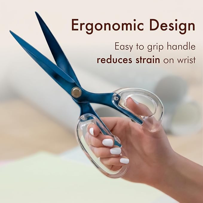 OfficeGoods 9” Stainless Steel Acrylic Scissors for Office and Home - Aesthetic and Sharp All Purpose Scissors, Perfect for Sewing, Arts and Crafts - Sapphire