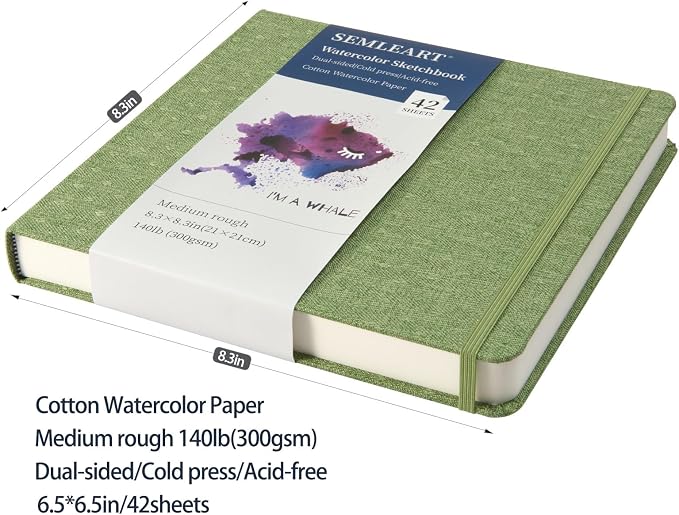 SEMLEART Watercolor Journal Sketchbook,8.3 * 8.3",140lbÀGSM Cotton Paper | 42 Sheets,Ideal for Painting, Drawing & Mixed Media,Pocket Mini Watercolor Notebook