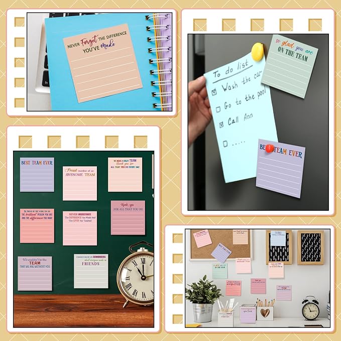 Yinder 24 Pcs Inspirational Sticky Notes, Back to School Supplies, Cute Motivational Sticky Notes Pad Employee Appreciation Gifts Bulk for Teacher Coworker Office 3 x 3'' (Team,Elegant)