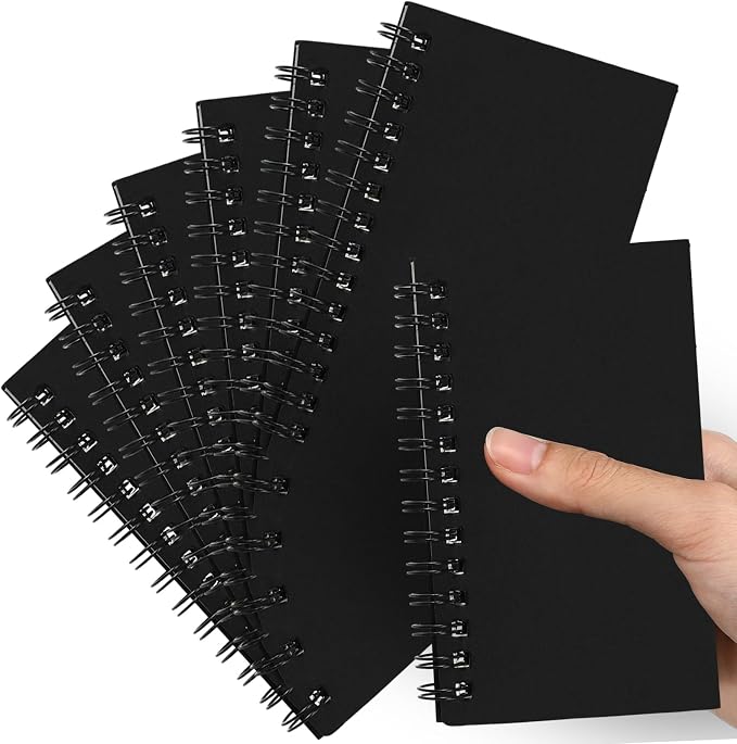 Jutom 6 Pcs Small Spiral Notebooks Memo Pads 3x5 Bulk Small Pocket Notepads Back to School Supplies Mini Notebook with Lined Mini Journals for Office & Work, 120 Pages (Black)