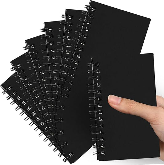 Jutom 6 Pcs Small Spiral Notebooks Memo Pads 3x5 Bulk Small Pocket Notepads Back to School Supplies Mini Notebook with Lined Mini Journals for Office & Work, 120 Pages (Black)