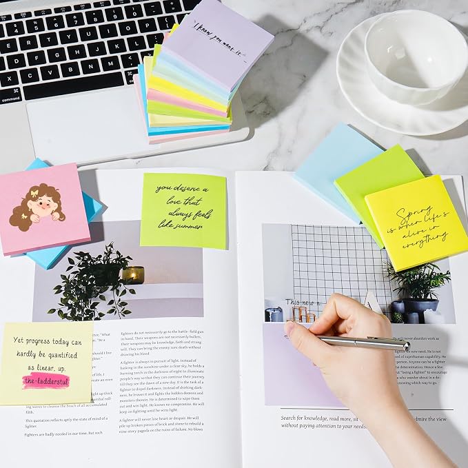 18-Pack Sticky Notes 3x3 Inch, 1008 Sheets Super Sticky Pastel Memo Pads, Recyclable Self-Stick Notes, 9 Soft Colors, Easy to Stick & Reposition for Office School Home