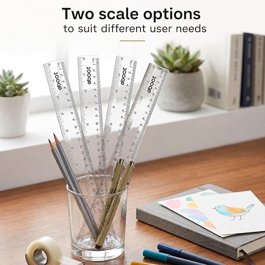EBOOT 2 Pack Plastic Ruler Straight Ruler Plastic Measuring Tool for Student School Office (12 Inch)