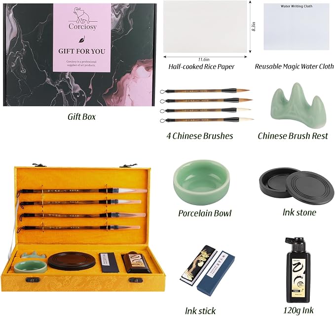 Chinese Calligraphy Brushes Set | Professional Sumi Water Writing, Japanese Painting Set, For Beginners