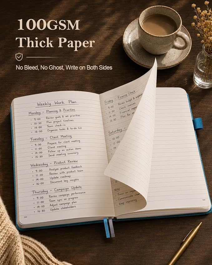 Lined Hardcover Leather Journal Notebook: A4 Journal for Women Men, Blue | 312 Numbered Pages & Content, 100GSM Thick Paper, College Ruled Journals Note Book for Business Work Writing Diary