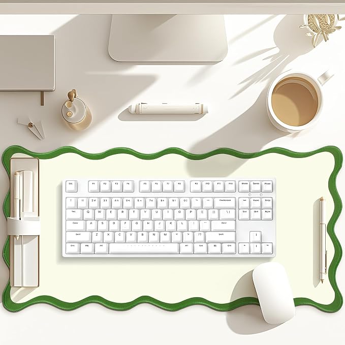 Hahafelt Scalloped Desk Mat Large Desk Pad Cute Coquette Table Mat Back to School Preppy Table Make up Pad Nonslip Graduation Gift with Stitching Waterproof Gaming(Green,23.6 x 13.8 Inches)