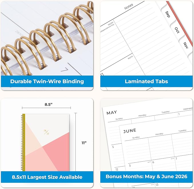 Blue Sky 2026-2027 Weekly & Monthly Academic Planner, 8.5"x11", Cali Pink | July 2026 - June 2027, Flexible Pocket Cover, Wirebound, Storage Pocket, Academic Year