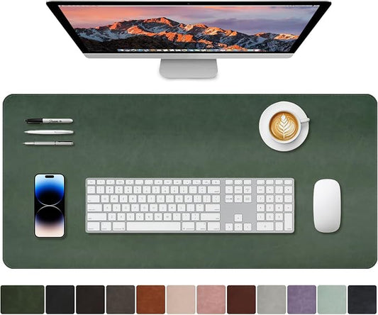 CHEERYGOO Leather Desk Pad Protector, Mouse Pad, Office Desk Mat, Non-Slip PU Leather Desk Blotter, Laptop Desk Pad, Waterproof Desk Writing Pad for Office and Home 36"x17" XL Dark Green